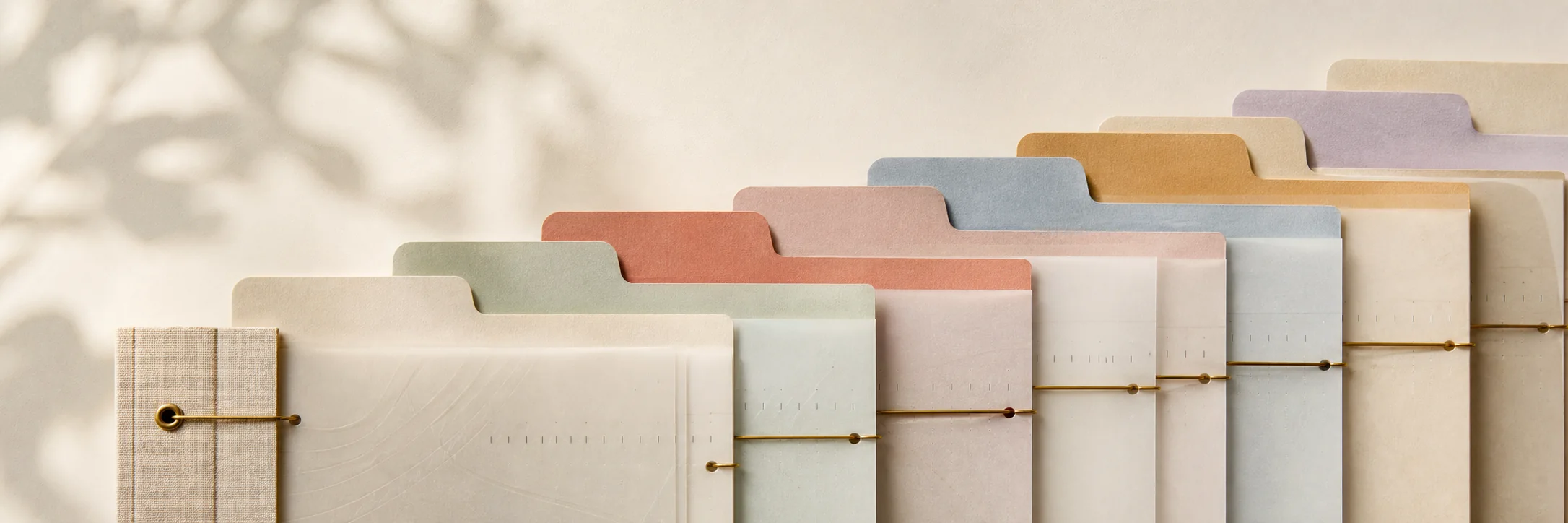 A growing sequence of softly coloured archival chapter folders